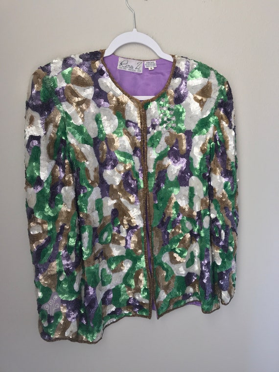 SMALL Amazing vintage sequin jacket , heavy pastel se… Gem