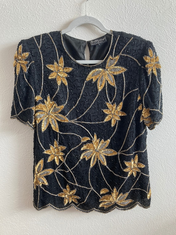 Large Black and Gold Sequined Blouse