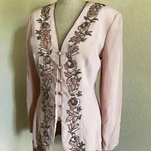 Blush blazer, beaded jacket, pink blazer , pink jacket, blush jacket, vintage blazer, Oleg Cassini, vintage jacket, beaded blazer