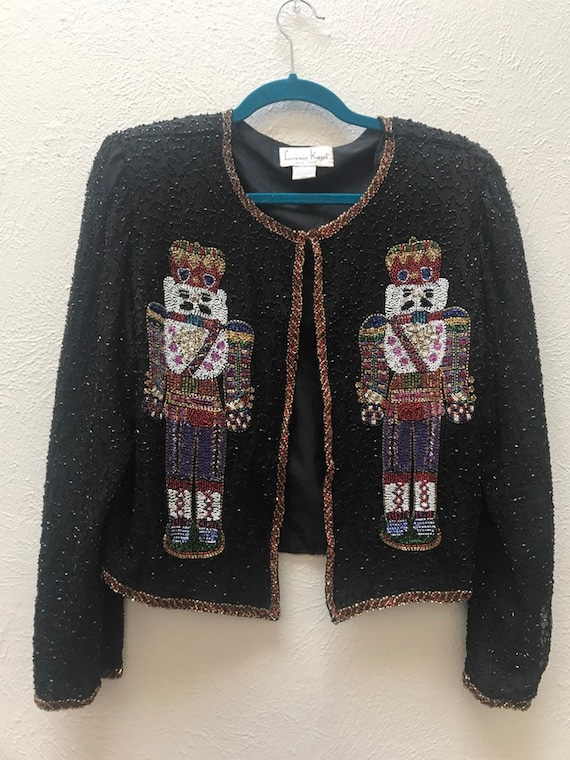 Beaded nutcracker christmas cardigan