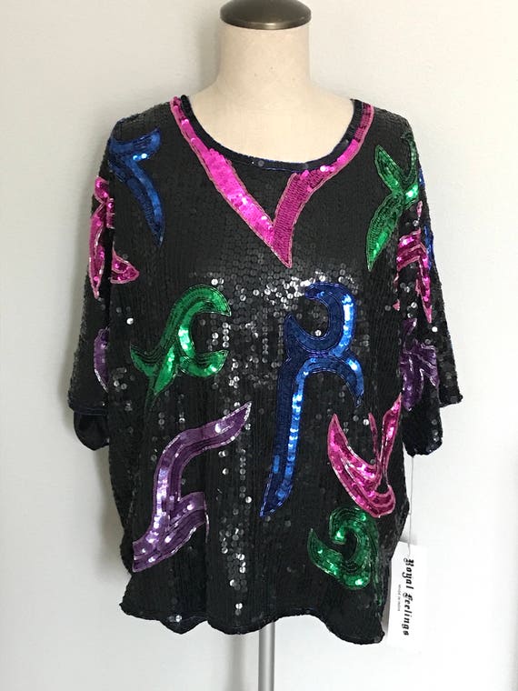 Medium Colorful sequin party top , vintage sequin… - image 6