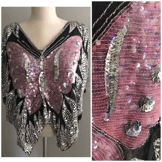 OS Pink Festival sequin top, butterfly top, pink b