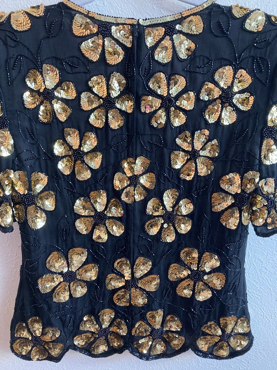 Large Gold Sequin Flower pattern top - image 7