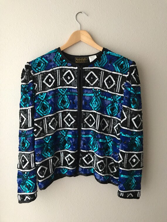 LARGE geometric pattern vintage sequin jacket - image 3