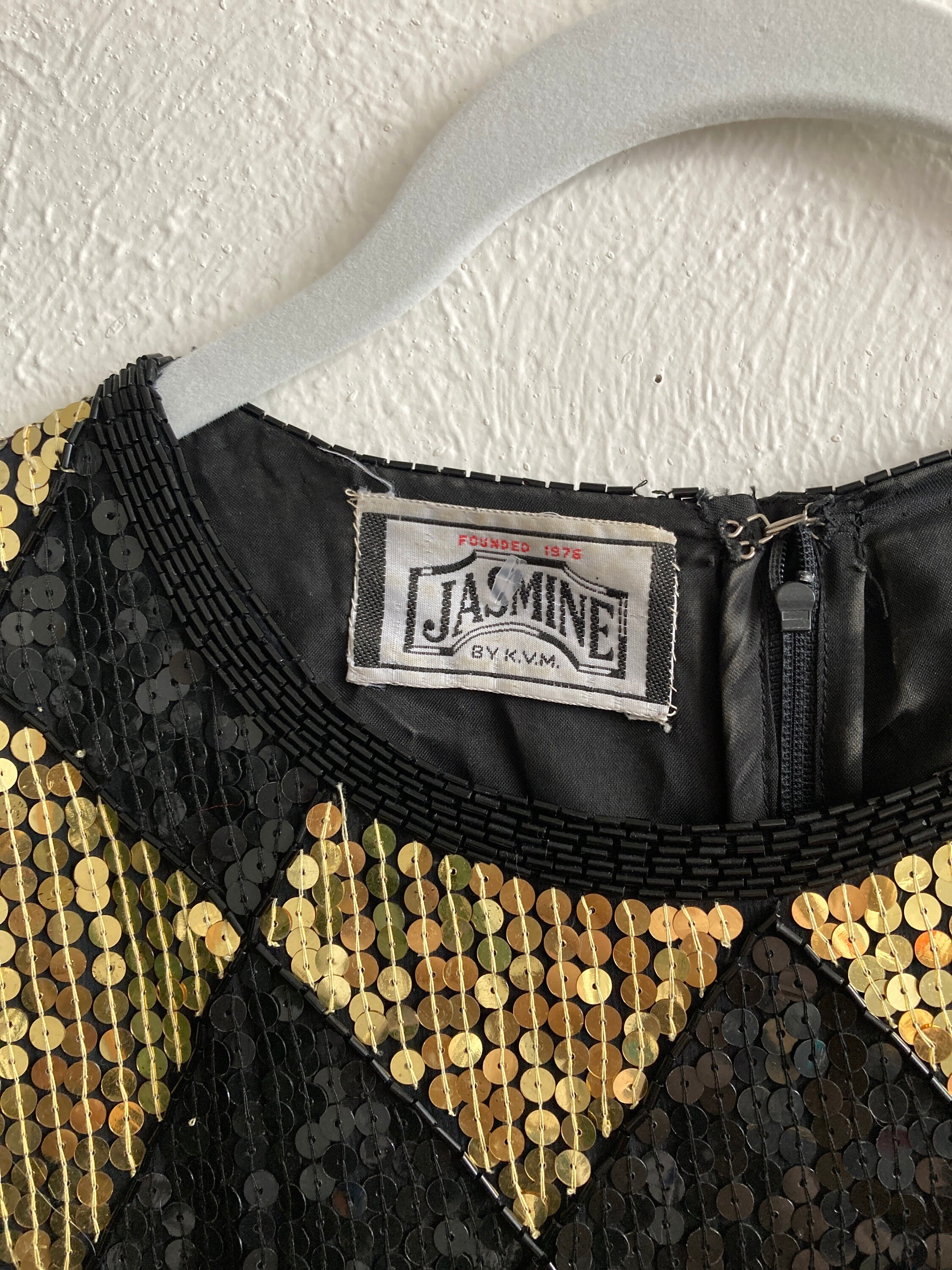 black and gold diamond sequin dress Vintage Sequin Dress | Gold and Black Diamond Pattern | Silk | Size Large