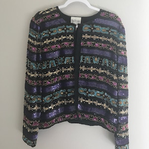 XL vintage beaded Jacket , vintage sequin jacket, colorful beaded jacket, Jacket, plus size party