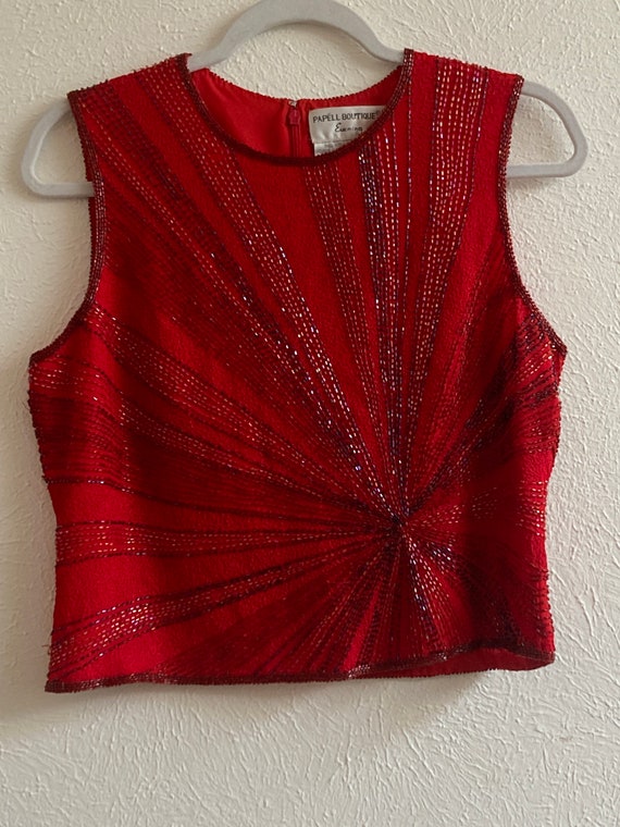 Red Beaded Papéll Boutique Evening Tank
