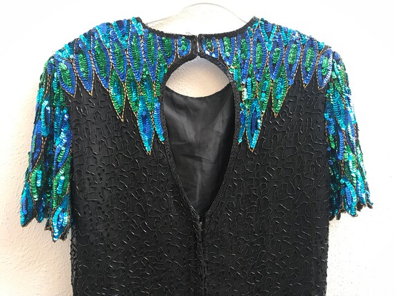 Size 12 Blue and Green Vintage Sequin Dress with … - image 3