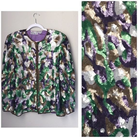 SMALL Amazing vintage sequin jacket , heavy pastel se… Gem