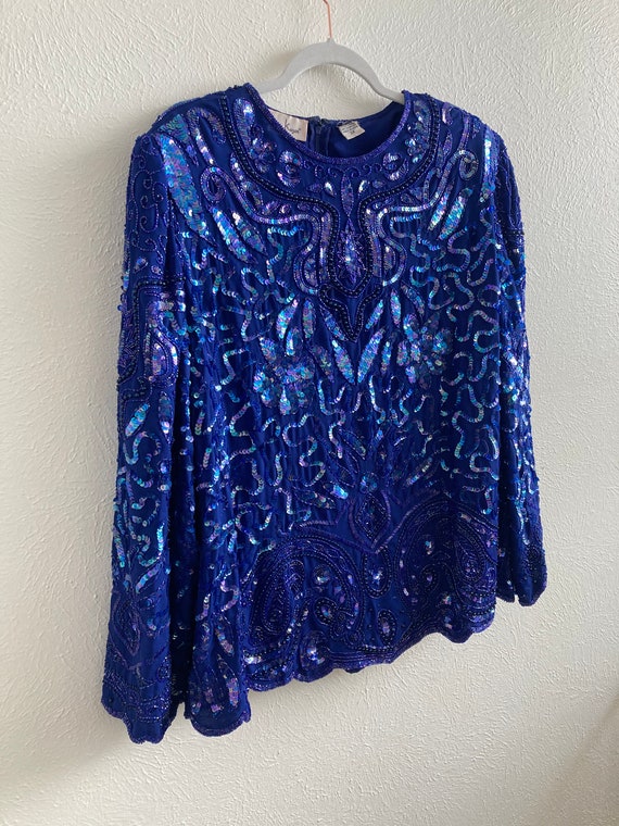 Iridescent Blue 3X Sequin Party Top
