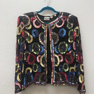 Large vintage sequin cardigan with circle pattern