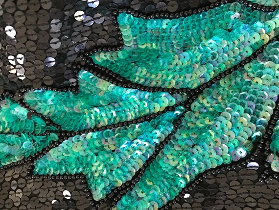 LARGE Tropical leaf pattern sequin shirt, vintage… - image 8