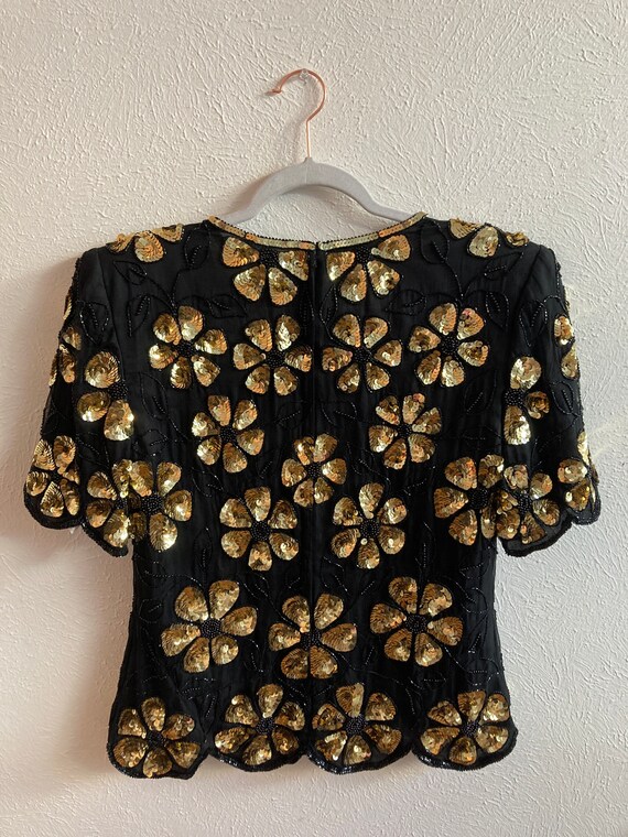 Large Gold Sequin Flower pattern top - image 9