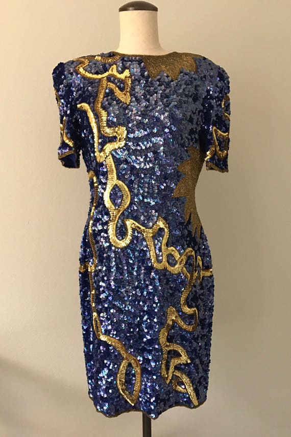 MEDIUM AMAZING purple and gold sequin vintage dres