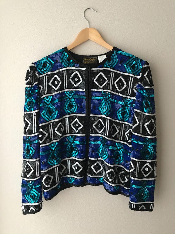 LARGE geometric pattern vintage sequin jacket - image 1