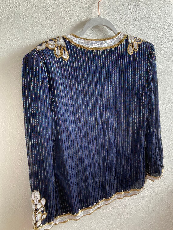 Small Scala sequin jacket size s in blue white an… - image 9