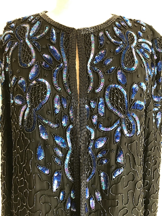 Vintage Black Sequin cardigan Blue Sequin Jacket,… - image 7