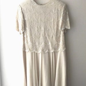 XL beaded white dress, XL white and ivory iridescent sequin beaded dress - vintage wedding dress - sequin dress - white vintage dress
