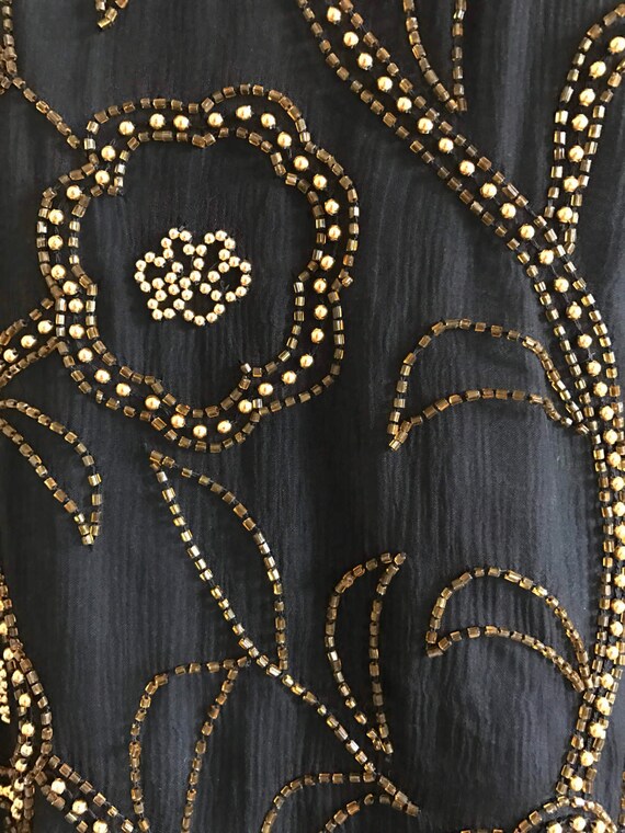 Vintage Sequin Gold Top on Black Silk | Extra Lar… - image 7