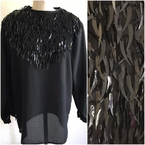 Vintage black fringe shirt, Black Fringe shirt, fr