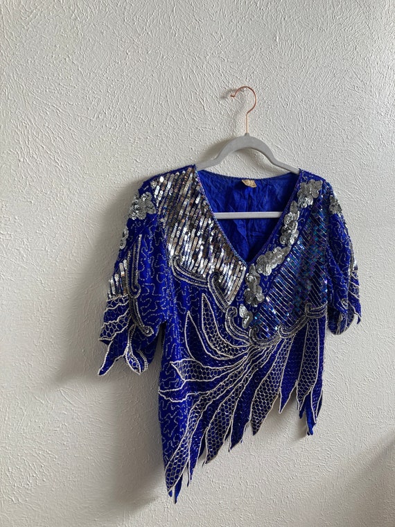 MEDIUM Blue sequin holographic top and bottom vin… - image 2