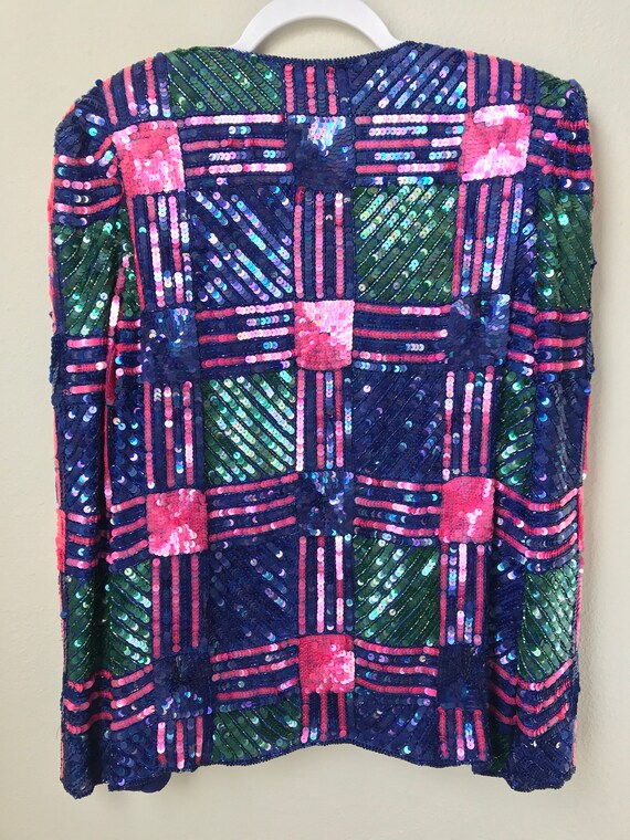 SMALL Colorful checkered vintage sequin jacket - image 2