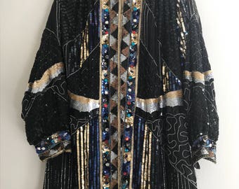 1X-4x Amazing multicolor vintage sequin and beaded jacket