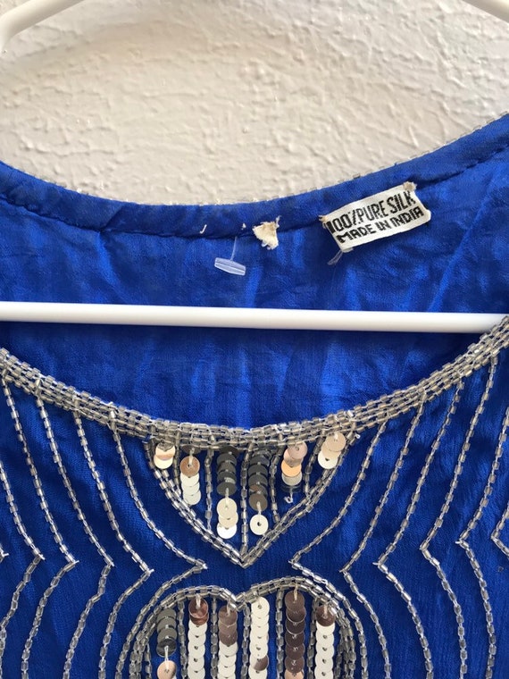 MEDIUM Blue and silver sequin silk top - image 2