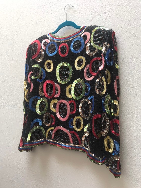 Large vintage sequin cardigan with circle pattern - image 6