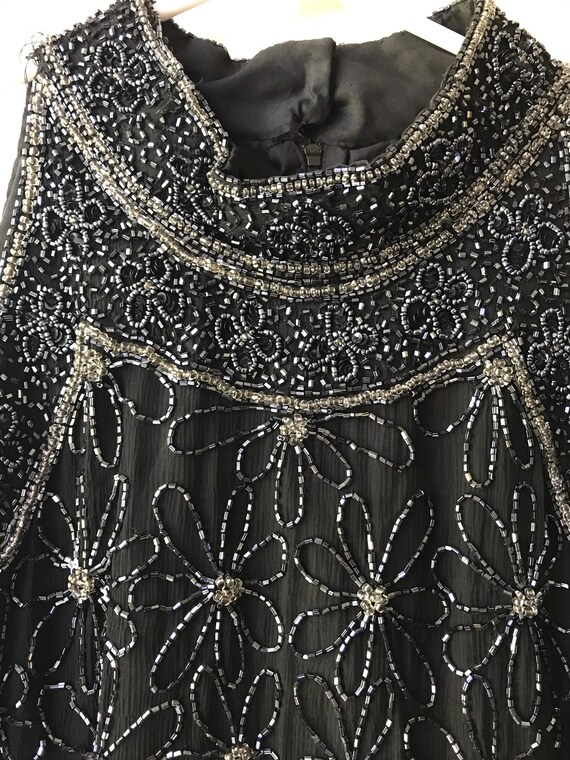 Black beaded top, beaded top, formal black top, sl