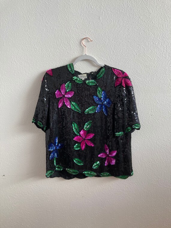 Large Stenay floral sequin top - image 7