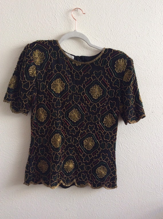 MEDIUM Black Sténay Beaded Blouse