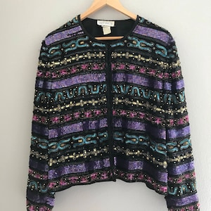 2X Plus Size vintage Sequin Jacket- beaded jacket