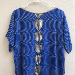 MEDIUM Blue and silver sequin silk top