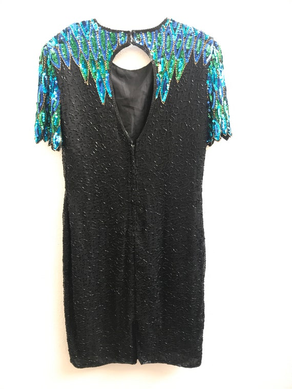 Size 12 Blue and Green Vintage Sequin Dress with … - image 7