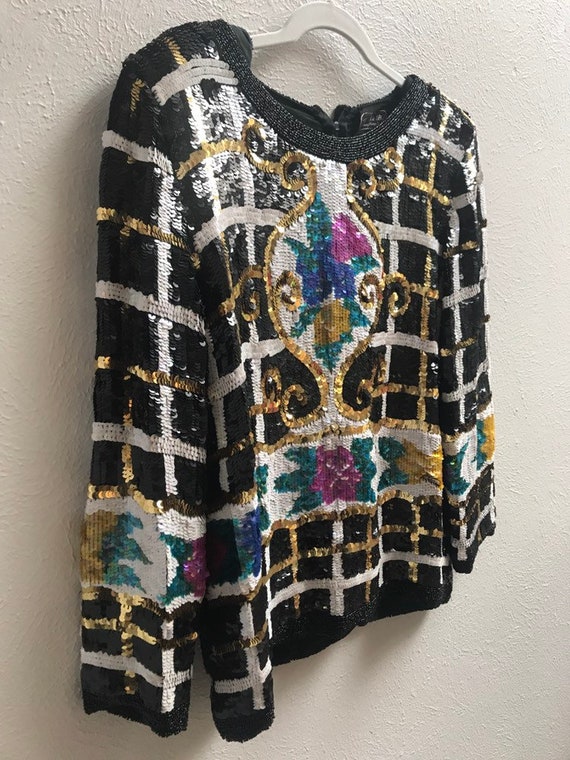 Medium Vintage sequin cardigan with floral design - image 7