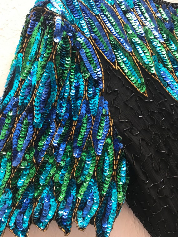 Size 12 Blue and Green Vintage Sequin Dress with … - image 2