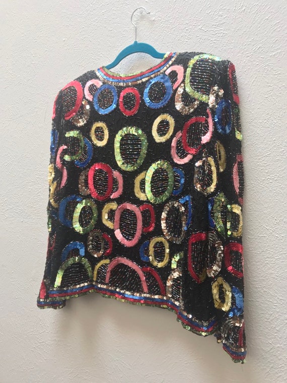 Large vintage sequin cardigan with circle pattern - image 3