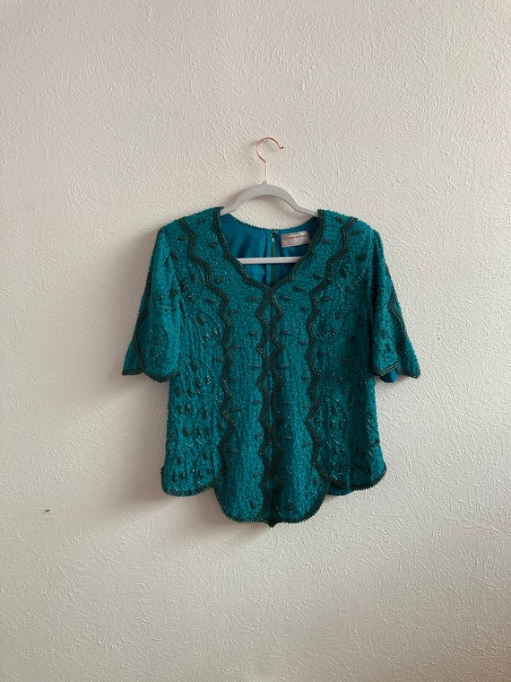 Vintage Turquoise green beaded top