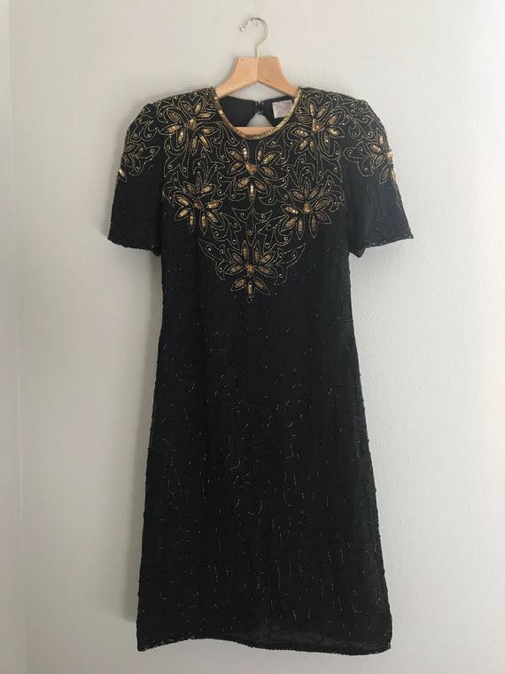 Small Gold Beaded Vintage Dress, sequin dress, go… - image 2