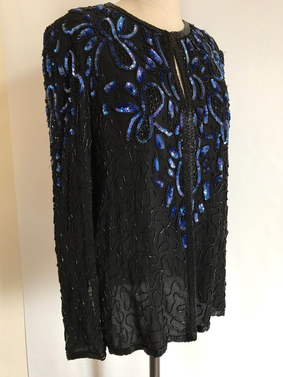 Vintage Black Sequin cardigan Blue Sequin Jacket,… - image 9