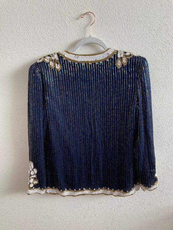 Small Scala sequin jacket size s in blue white an… - image 8