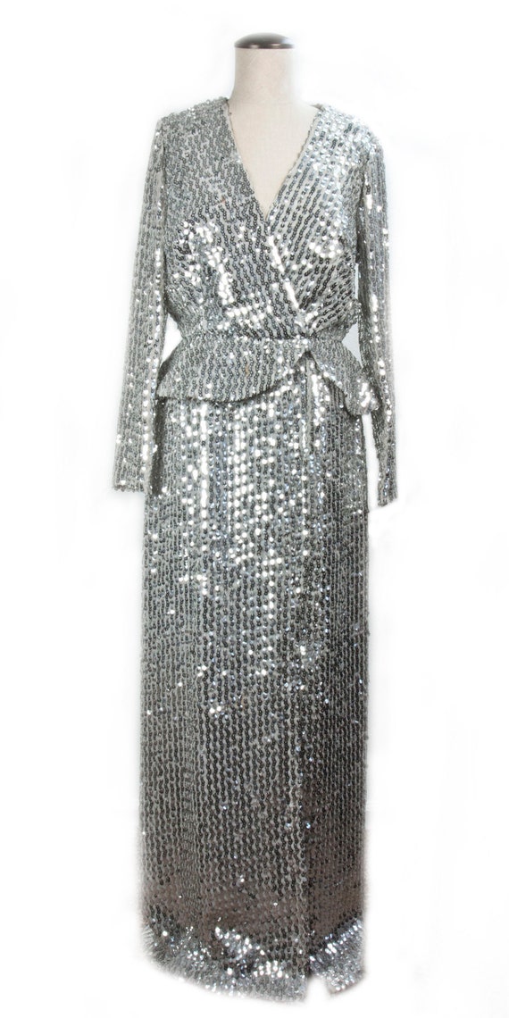 Vintage Silver Sequin Hollywood Gown | Stunning F… - image 1