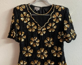 Large Gold Sequin Flower pattern top