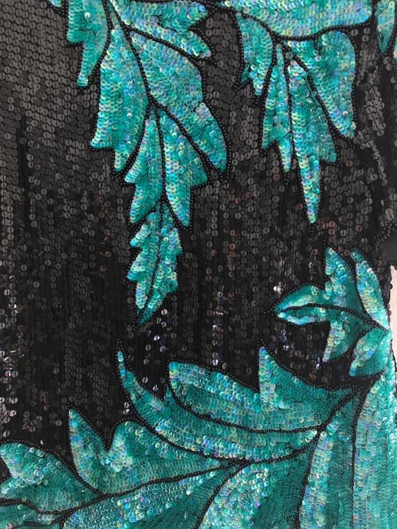 LARGE Tropical leaf pattern sequin shirt, vintage… - image 5