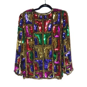 SMALL Colorful Vintage Small Sequin Jacket, Rainbow Jacket, Vintage beaded jacket, geometric pattern jacket, jacket for parties festivals