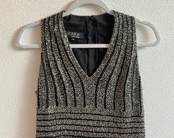 MEDIUM Black and Silver glass beaded top