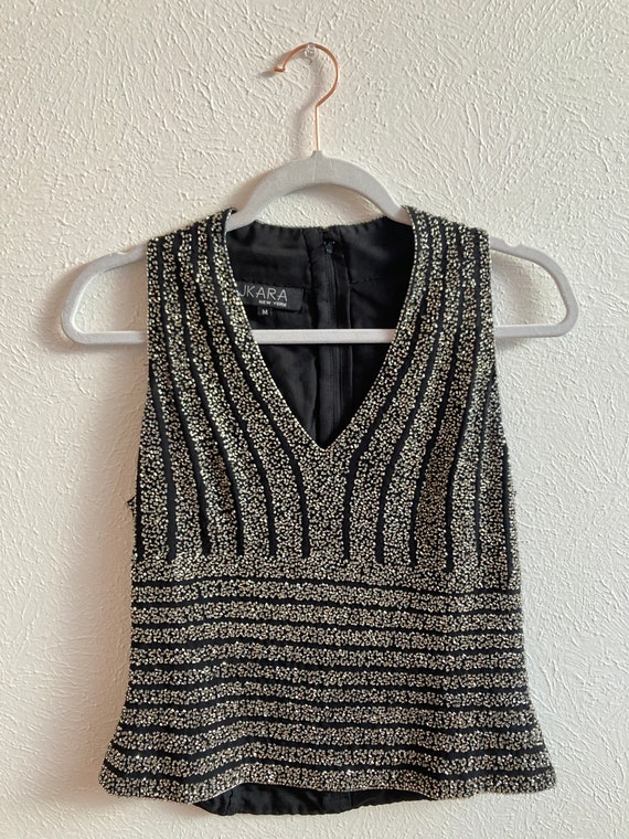 MEDIUM Black and Silver glass beaded top