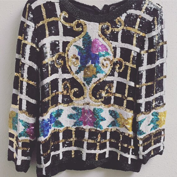 Medium Vintage sequin cardigan with floral design - image 3