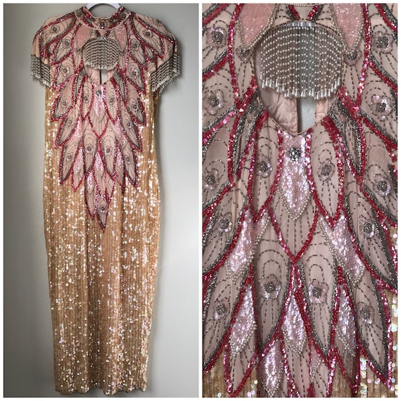 Vintage blush pink plus size beaded gown